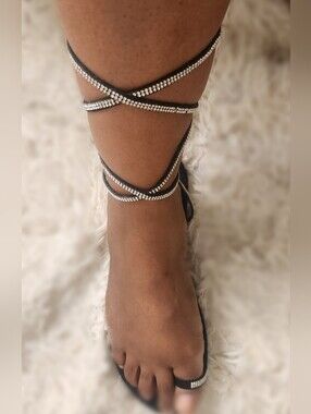 Womens Black Rhinestone Wrap Sandal Size 8.5